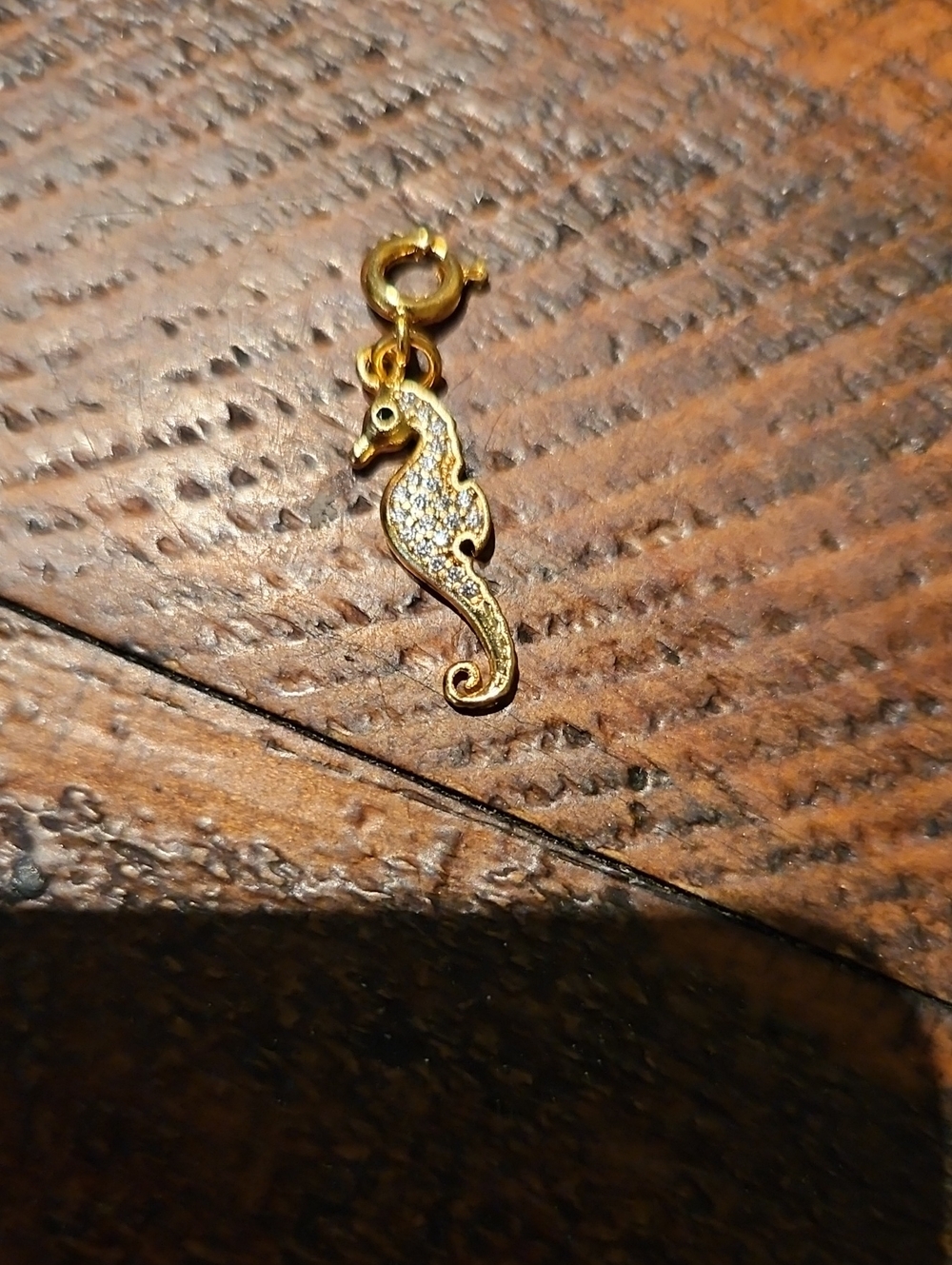 Gold Seahorse Charm Pendant with Crystal Accents - Women Jewelry